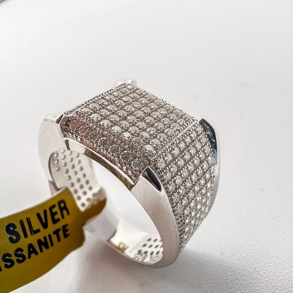 925 Sterling Sliver Moissanite Square Ring, 2.00ctw VVS Stones Hip Hop Jewelry B - Picture 3 of 7